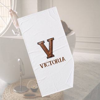Westers Leren Initiaal Monogram V Badhanddoek
