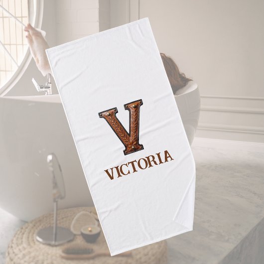 Westers Leren Initiaal Monogram V Badhanddoek