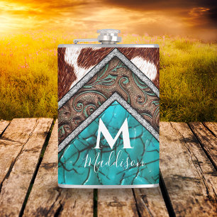 Westers namaakleer turquoise mix monogram heupfles