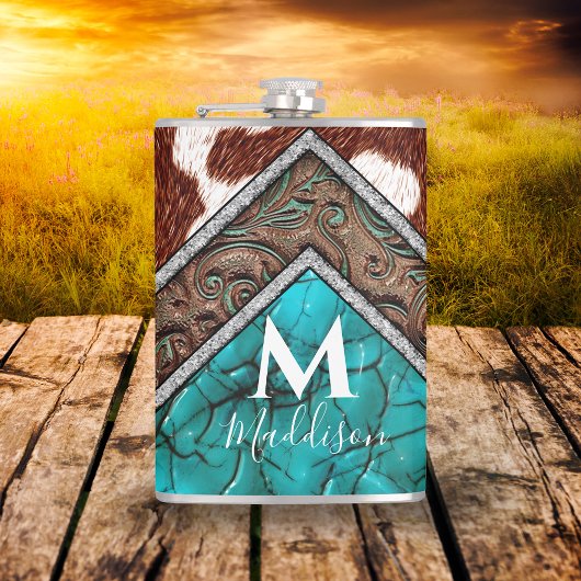 Westers namaakleer turquoise mix monogram heupfles