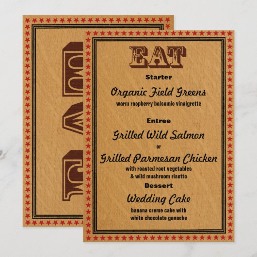 Westers ontvangstfeest diner menu kaart (Voorkant / Achterkant)