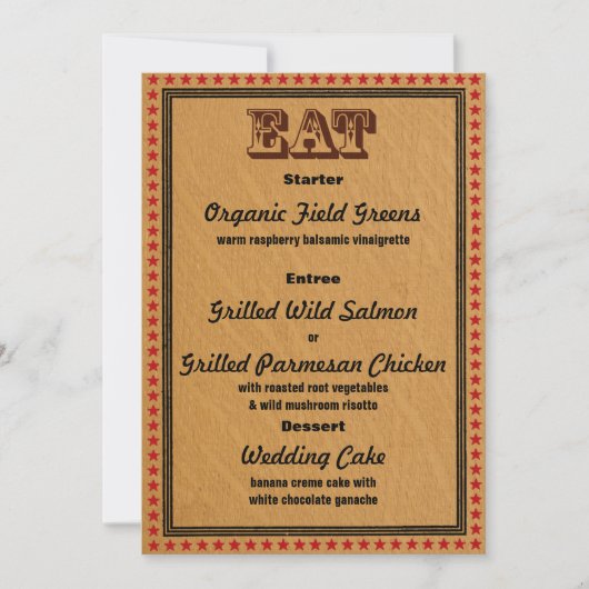 Westers ontvangstfeest diner menu kaart (Voorkant)