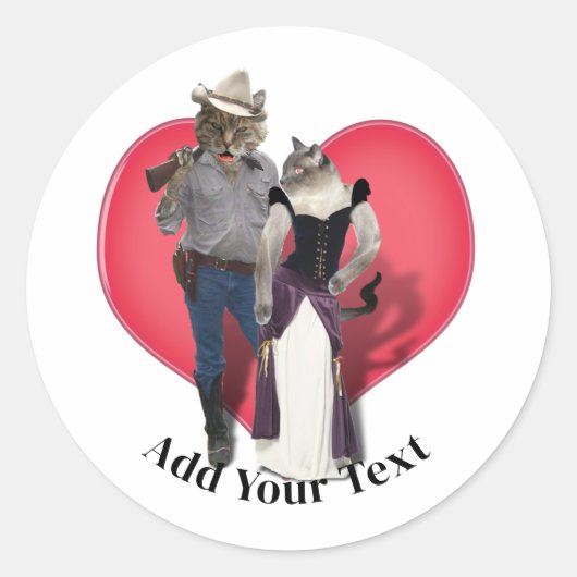 Westers Paar Cowboy Kat Ronde Sticker (Voorkant)