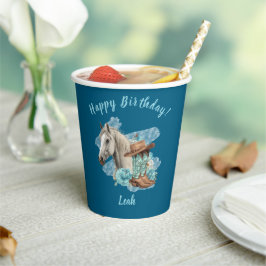 Westers Paard Bloemen Equestrian- Marineblauw Papieren Bekers