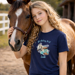 Westers Paard Bloemen Verjaardag- Marineblauw T-shirt