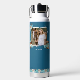 Westers Paard Bloemen Waterfles – Marineblauw
