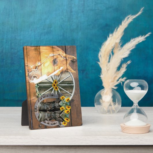 Westers paard wagenwiel hoefijzer cowboylaarzen fotoplaat (Zijkant)