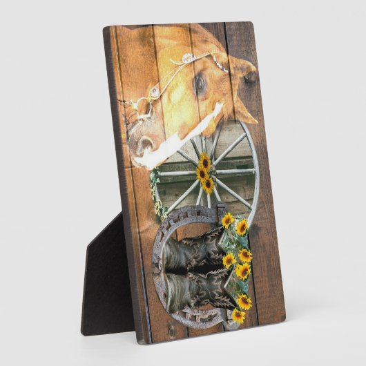 Westers paard wagenwiel hoefijzer cowboylaarzen fotoplaat (Zijkant)