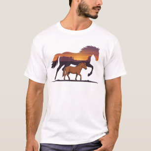 Westers Paard Wilde Mustang Woestijn Zonsondergang T-shirt