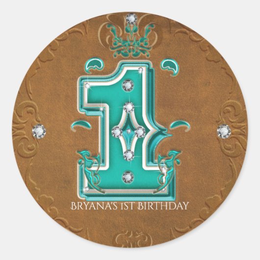 Westers Rustic Bruin Nepleer Nummer 1 Eén 1e Ronde Sticker (Voorkant)