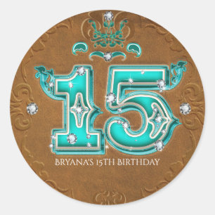 Westers Rustiek Bruin Nep Leer Nummer 15 Quince Ronde Sticker