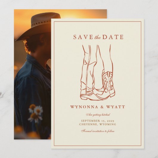 Westers Rustoise Moderne Foto Save the Date  (Voorkant / Achterkant)