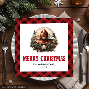 Westers sheriff badge rood zwart Kerst servet