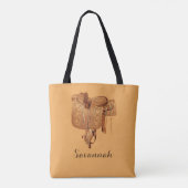 Westers zadeltje, Cowgirl, Paardrijden, Moederdag Tote Bag (Achterkant)