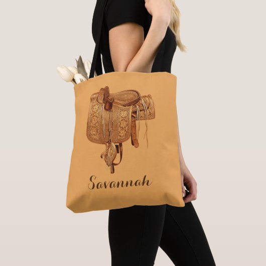 Westers zadeltje, Cowgirl, Paardrijden, Moederdag Tote Bag (Dichtbij)