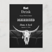 Westers zwart-wit rustieke eet drink getrouwd aankondigingskaart (Voorkant)