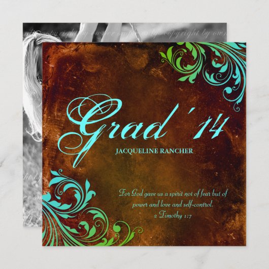 Westerse afstudeeraankondiging vintage bruin blauw kaart (Voorkant / Achterkant)