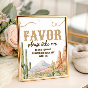 Westerse baby shower favor-tekens reclamebord met voetstuk