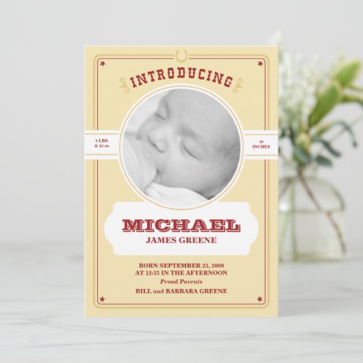 Westerse babyfotoaankondiging aankondiging (Staand voorkant)