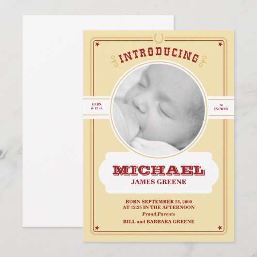 Westerse babyfotoaankondiging aankondiging (Voorkant / Achterkant)