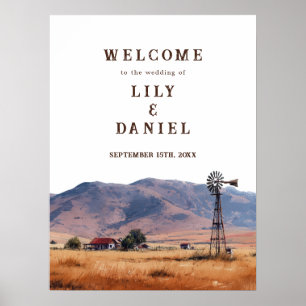 Westerse berghuwelijks welkomstbord poster