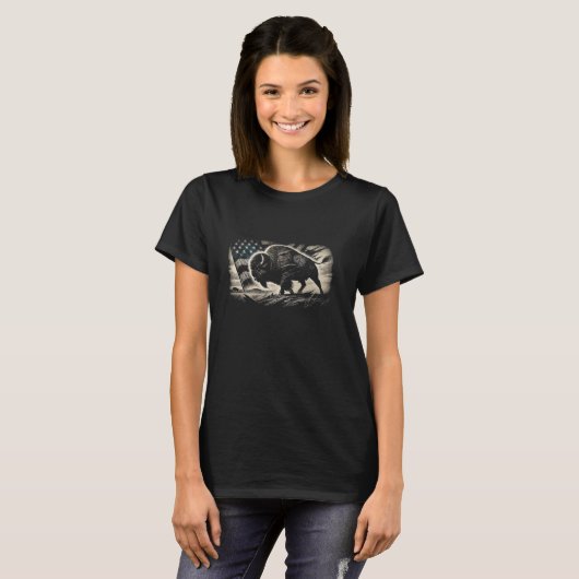 Westerse Bizon Amerikaanse Bizon USA Buffalo Ameri T-shirt (Voorkant volledig)