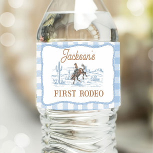 Westerse Blauwe Cowboy Rodeo Verjaardag Waterfles Etiket