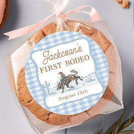 Westerse blauwe cowboy rodeo verjaardagssticker ronde sticker