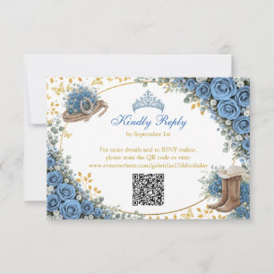 Westerse Blauwe Rozen Gouden Land Quinceañera RSVP Kaartje