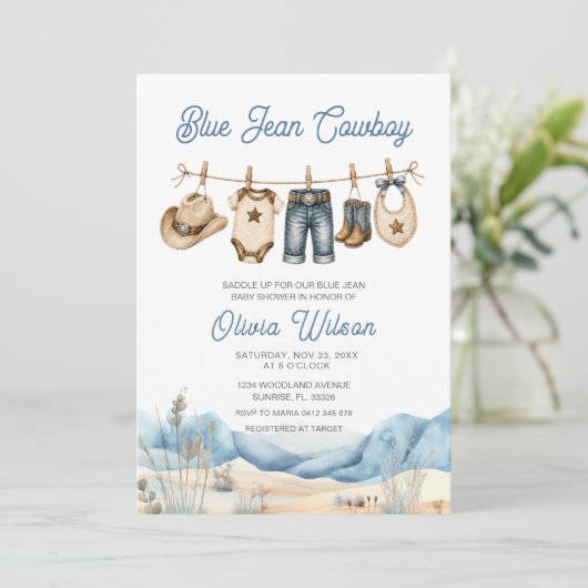 Westerse Blauwe Spijker Baby Borrel Kaart (Staand voorkant)