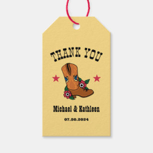 Westerse bloem cowboylaars rustieke country bruilo cadeaulabel