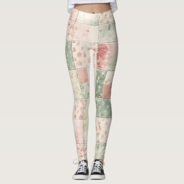 Westerse boerderij mint roze bloem quilt patronen leggings