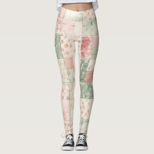 Westerse boerderij mint roze bloem quilt patronen leggings