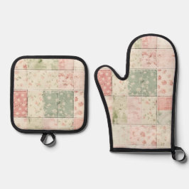 Westerse boerderij mint roze bloem quilt patronen ovenwant & pannenlap set