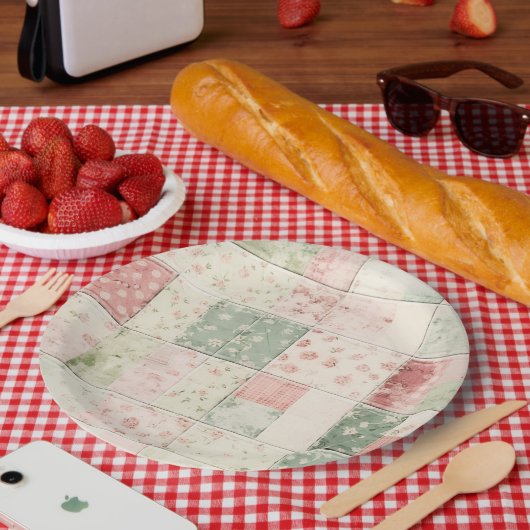 Westerse boerderij mint roze bloem quilt patronen papieren bordje (Picknick)