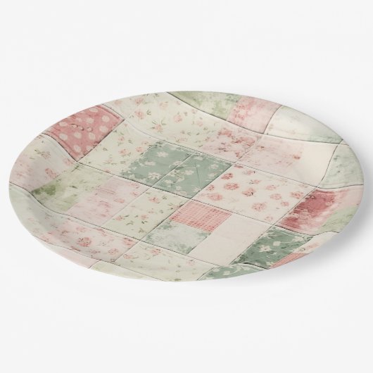 Westerse boerderij mint roze bloem quilt patronen papieren bordje (Gekanteld)