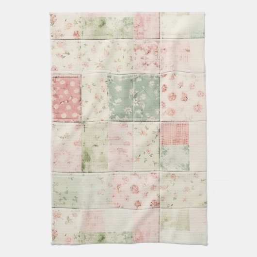 Westerse boerderij mint roze bloem quilt patronen theedoek (Verticaal)