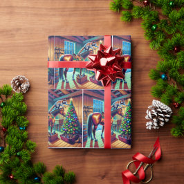 Westerse Boerderij Wasbeer Versiert Kerstboom Cadeaupapier