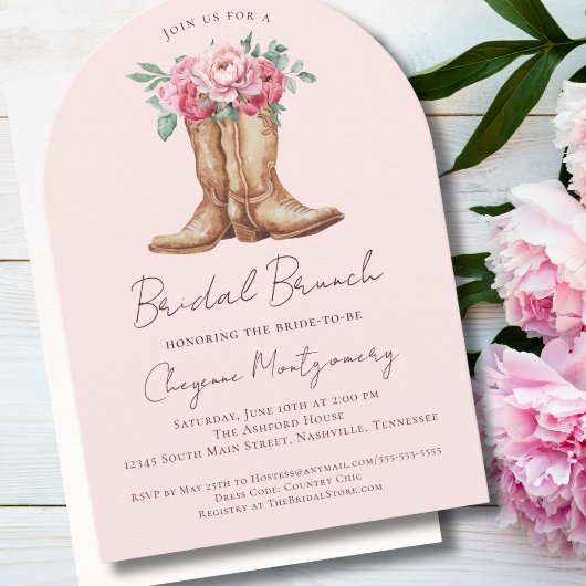 Westerse Boho Bruids Brunch Roze Roos Bloemen Kaart
