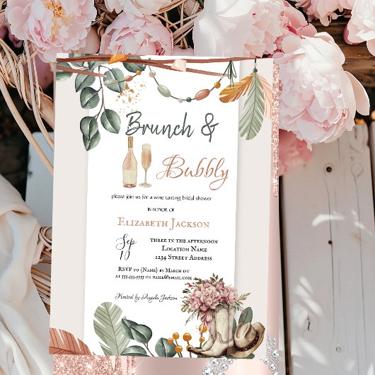 Westerse Boho Brunch & Bubbels Bruidsfeest Kaart