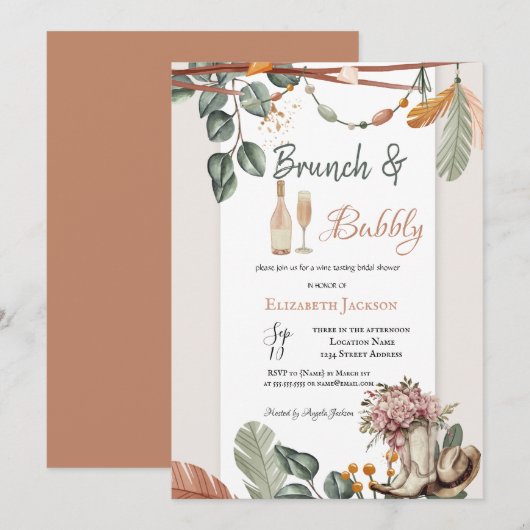Westerse Boho Brunch & Bubbels Bruidsfeest  Kaart (Voorkant / Achterkant)