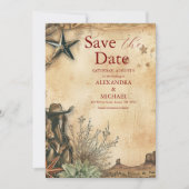 Westerse Boho Cactus Woestijn Landschap Bruiloft Save The Date (Voorkant)