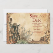 Westerse Boho Cactus Woestijn Landschap Bruiloft Save The Date (Voorkant)