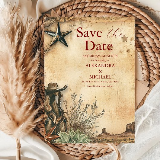Westerse Boho Cactus Woestijn Landschap Bruiloft Save The Date