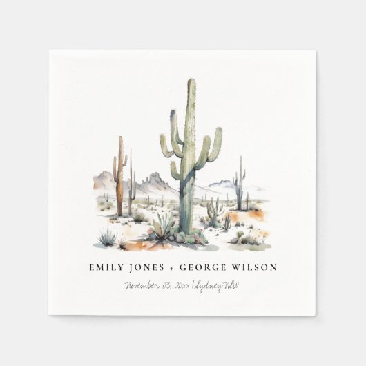 Westerse Boho Cactus Woestijn Landschap Bruiloft Servet (Voorkant)