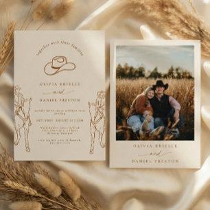 Westerse Boho Pampagras Cowboy Foto Bruiloft Kaart