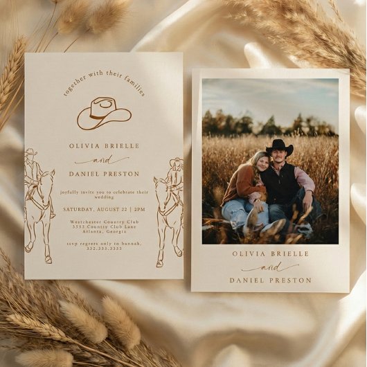 Westerse Boho Pampagras Cowboy Foto Bruiloft Kaart