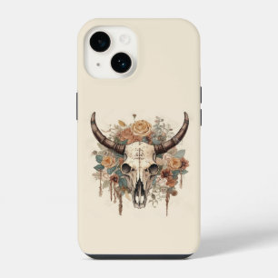 Westerse Boho Stierenschedel Bloem iPhone 14 Hoesje