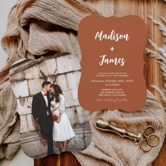 Westerse Boho Terracotta Bruiloft Kaart