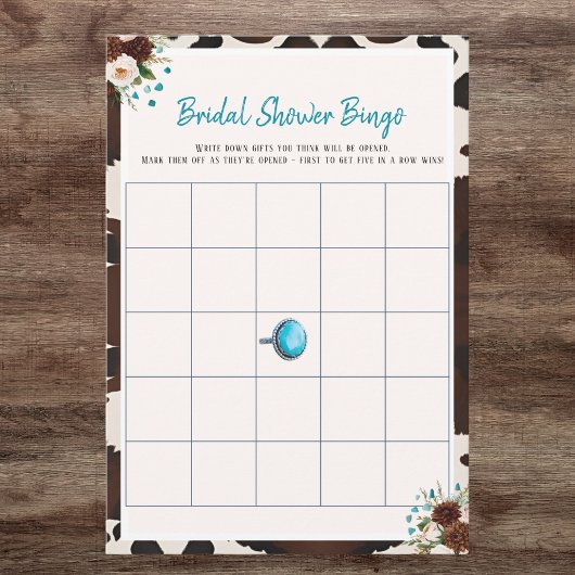 Westerse Boho Wilde Bloemen Bruidsdiner Bingo spel Kaart